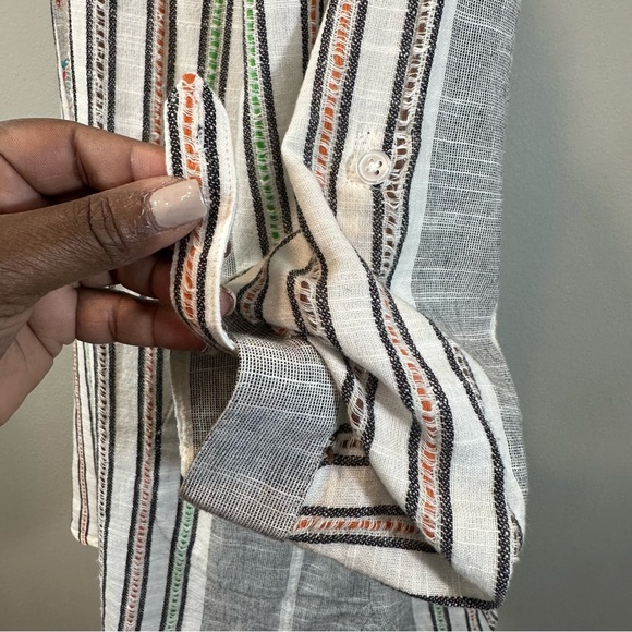 Soft Surroundings Boho Tunic Gray White Stripe Embroidered Floral V-Neck, Size M - Picture 8 of 13